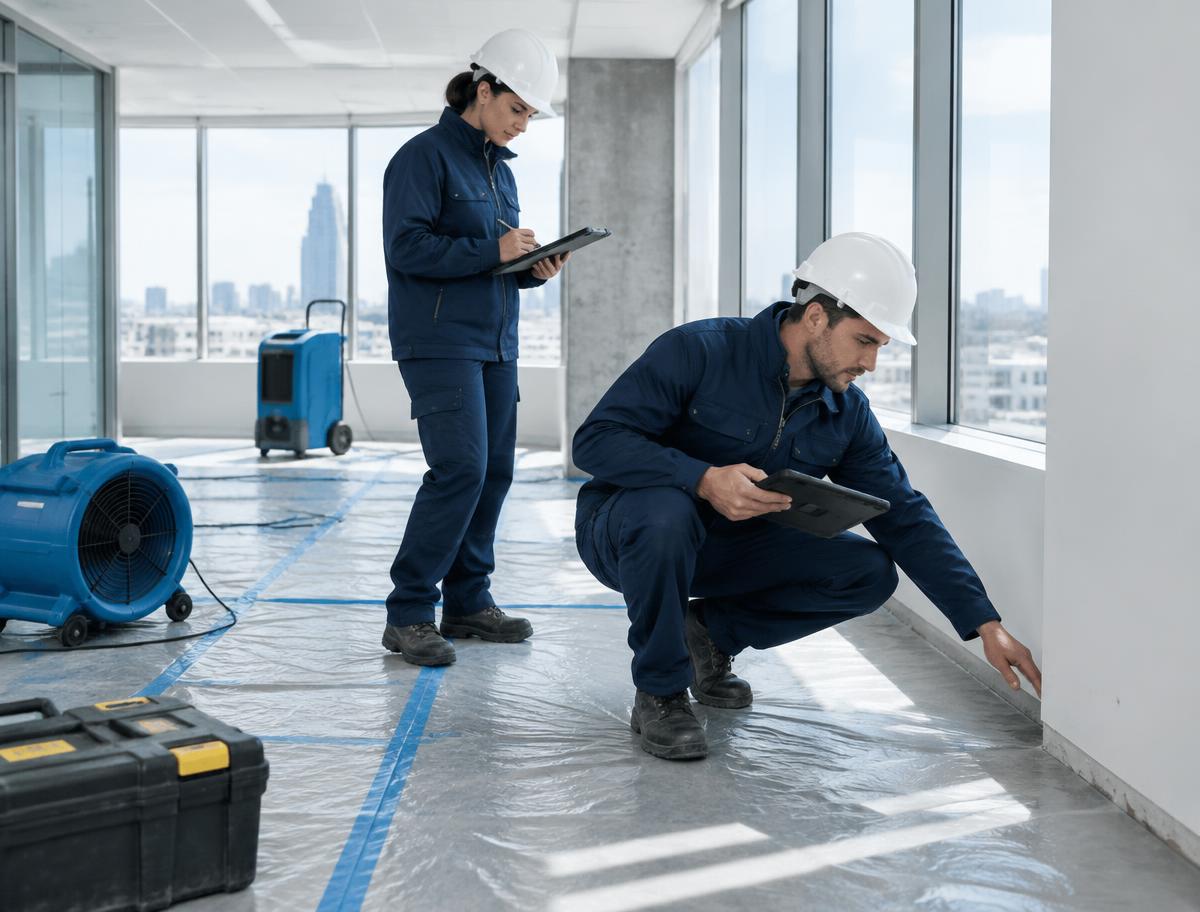 Restoration specialists assessing a commercial interior